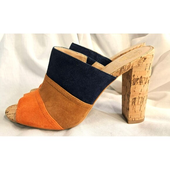 Vince Camuto Vella Color Block Suede Slide Mule Cork Heel Slip On Size 9 - Picture 3 of 12